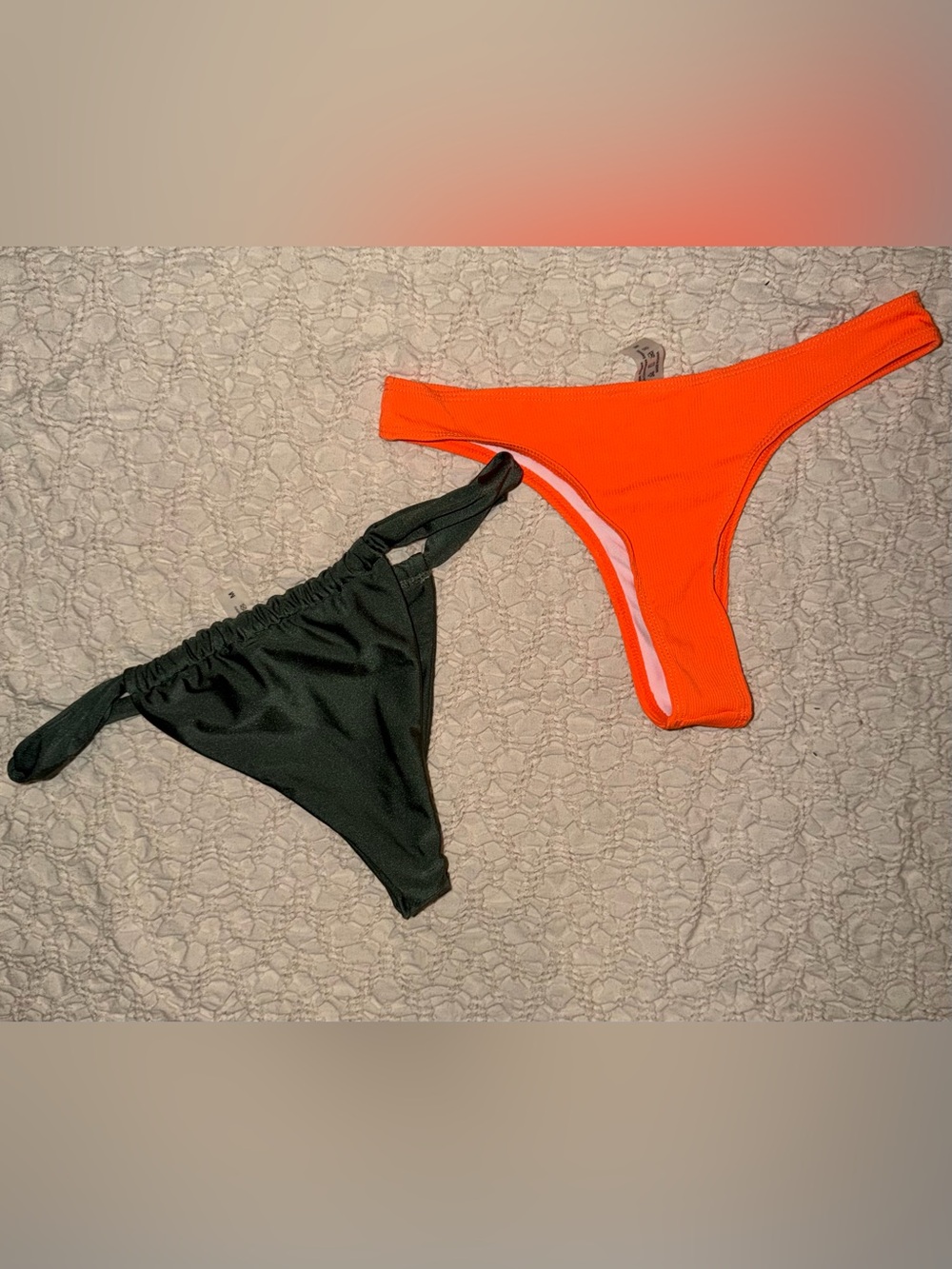 Women’s Two-Piece Bikini Bottoms - Neon Orange & Dark Green